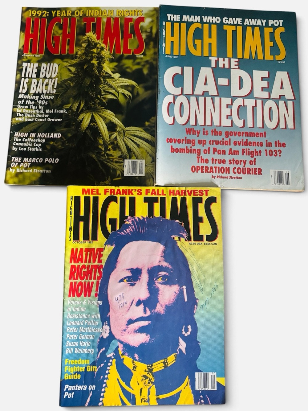 VTG 1992 High Times: Jan (Bud Is Back!), June (CIA-DEA) & Oct (Native Rights!)
